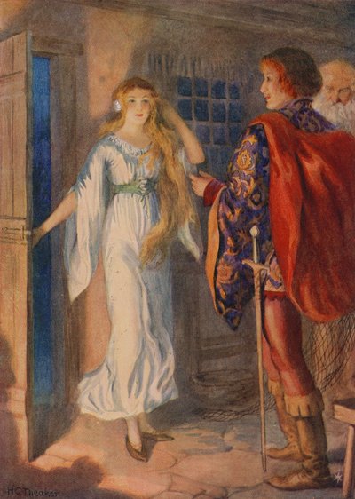 Sir Huldbrand ve Undine, "Undine "den (renkli taş baskı) by Harry George Theaker