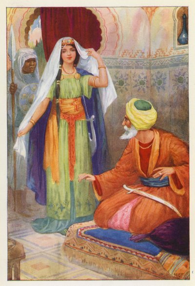 Güzel Esir ve Aben Habuz (renkli taş baskı) by Harry George Theaker