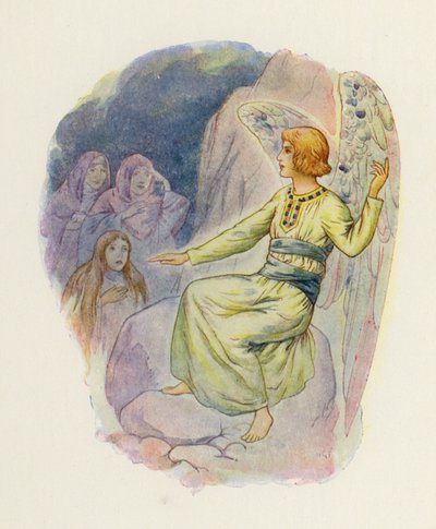 "Neden ölülerin arasında yaşayanları arıyorsunuz" (renkli taş baskı) by Harry George Theaker