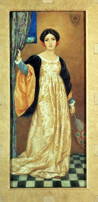 Tavuskuşu Yelpazeli Kadın (suluboya) by Harry George Theaker