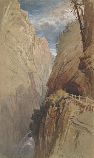 Via Mala, İsviçre, 1854,(wc ve gövde rengi gri kağıt üzerinde) by Harry John Johnson