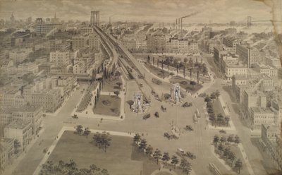 Brooklyn Plaza of the Manhattan Bridge, c.1917 (Hindistan mürekkebi ve opak beyazla dokunan yıkama) by Harry M. Pettit