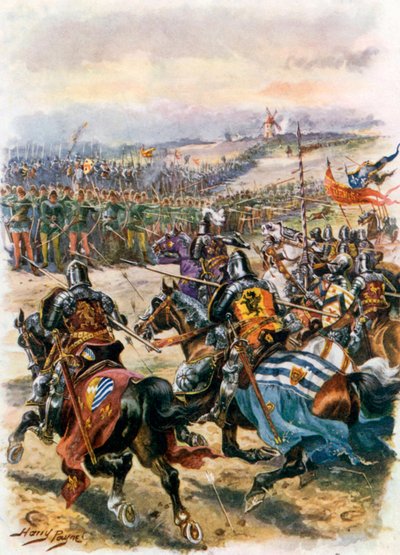 Fransız Süvarilerinin Hücumu. Crecy Savaşı (renkli taş baskı) by Harry Payne
