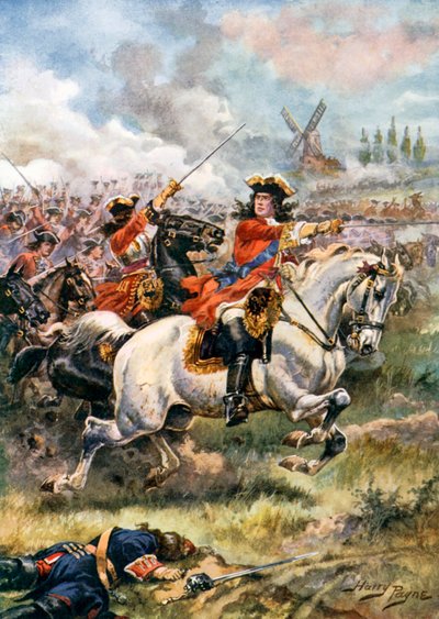 Marlborough Saldırıya Önderlik Ediyor. Blenheim Savaşı (renkli taş baskı) by Harry Payne