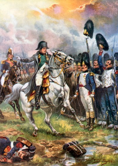 Napolyon ve İmparatorluk Muhafızları. Waterloo Savaşı (renkli lito) by Harry Payne