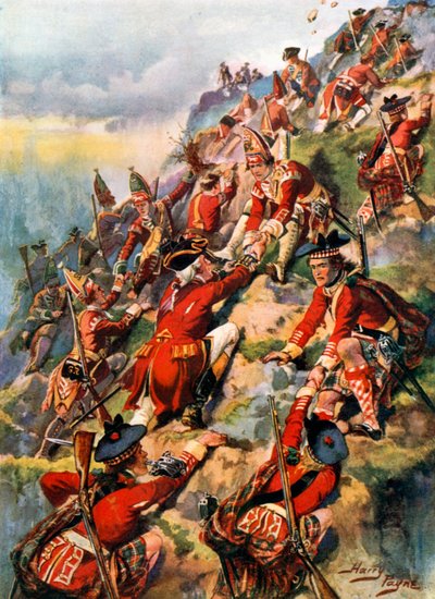 Abraham Tepelerine Tırmanmak. Quebec Savaşı (renkli taş baskı) by Harry Payne