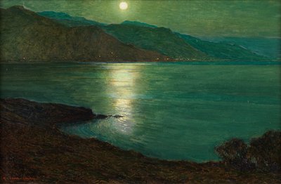 Moonlight - The Lights of Ventimiglia (gemiye serilmiş tuval üzerine yağlı boya) by Harry van der Weyden