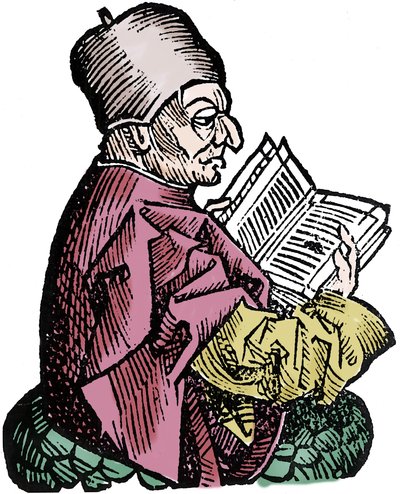 Tarihçi ve ilahiyatçı Bede the Venerable (673-735) (Beda Venerabilis). Hartmann Schedel