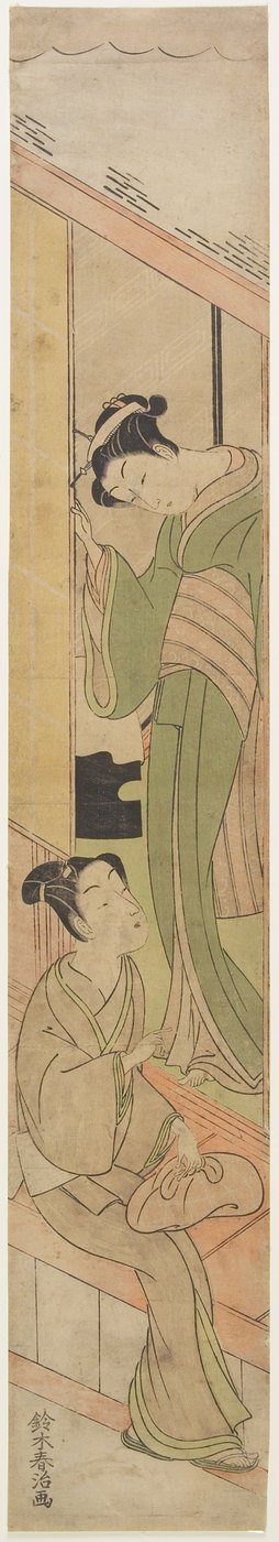 Bir Watatsumi ile Konuşan Genç Adam, 1770 dolayları (renkli tahta baskı) by Haruji Suzuki