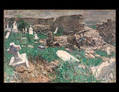 Makineli Tüfek Yerleşimi, c.1918 (tuval üzerine yağlıboya) by Harvey T. Dunn