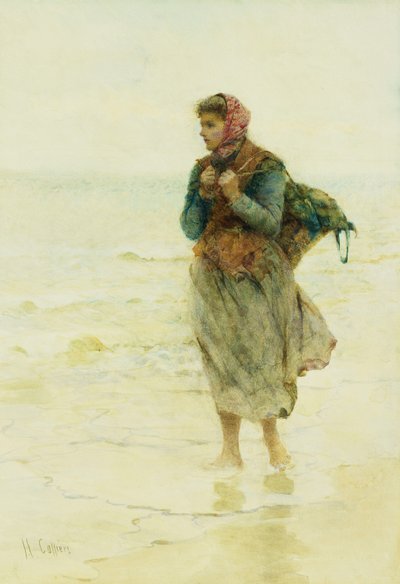 "Yükselen Bir Dalga, Jetsom ve Flotsam": Su Kenarında Genç Bir Yosun Toplayıcı, by Hector Caffieri