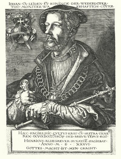 Leiden John, Hollandalı Anabaptist lider ve 1534-1535 Munster İsyanı liderlerinden biri (gravür) by Heinrich (after) Aldegrever