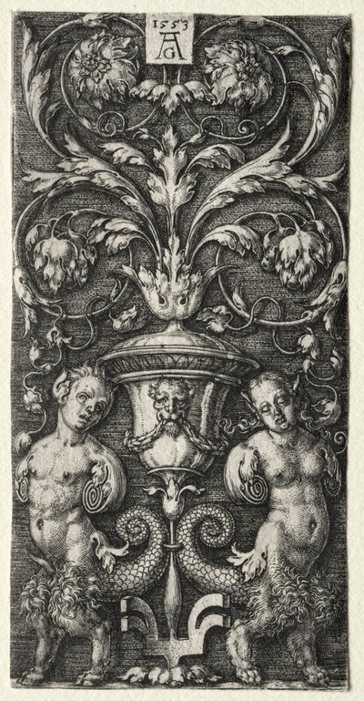 İki Kimerik Figür Arasında Bir Vazo by Heinrich Aldegrever
