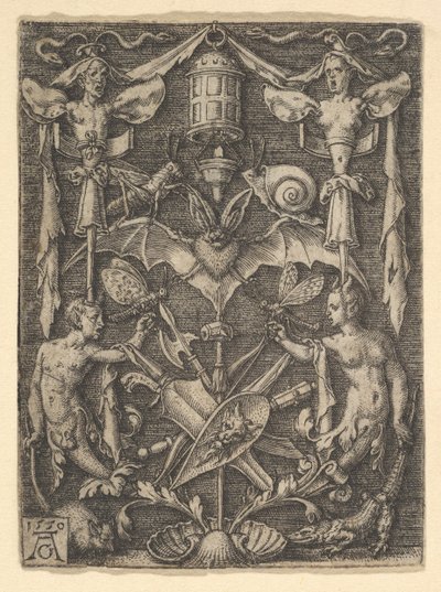Ortasında Yarasa Olan Bir Şamdan Grotesk Tasarımı, 1550. by Heinrich Aldegrever