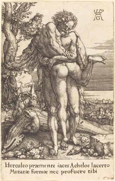 Nehir Tanrısı Achelous ile Savaşan Herkül, 1550. by Heinrich Aldegrever