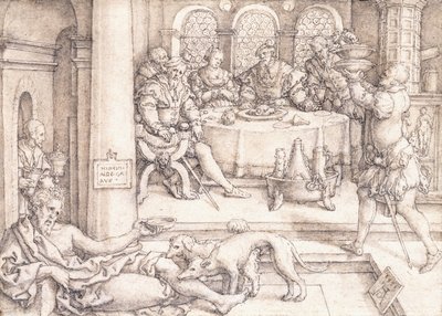 Lazarus Dalış Masasından Kırıntılar İçin Yalvarıyor, 1552 by Heinrich Aldegrever