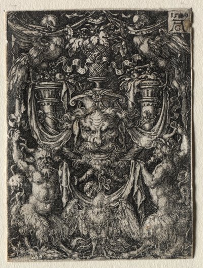 Aşağıdaki İki Faun Arasında Maskeli ve Kartallı Süsleme Tasarımı, 1509. by Heinrich Aldegrever