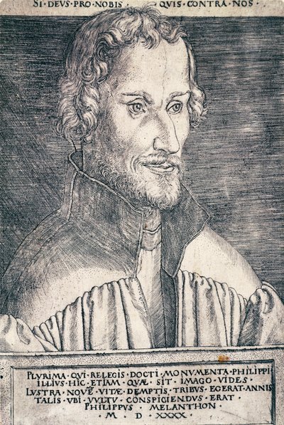 Alman hümanist ve ilahiyatçı Philip Melanchthon veya Philipp Schwarzerd'in (1497-1560) portresi, Heinrich Aldegrever'in gravürü (1502-ca 1561) by Heinrich Aldegrever