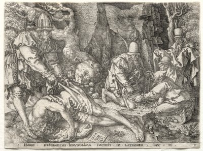 İyi Samiriyeli Mesel: Gezginlere Saldıran Hırsızlar by Heinrich Aldegrever