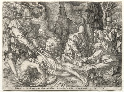 İyi Samiriyeli benzetmesi: Gezginlere Saldıran Soyguncular, 1554. by Heinrich Aldegrever