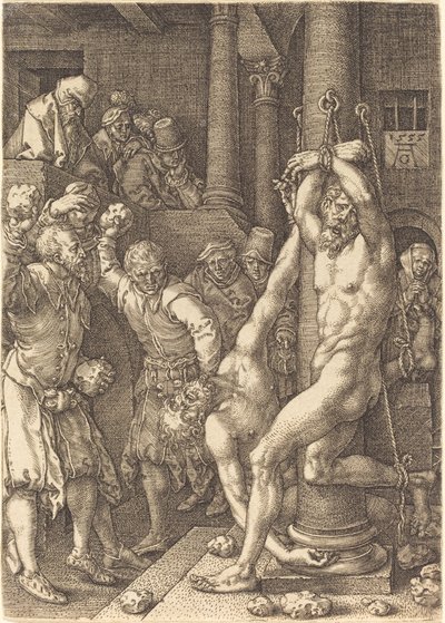 İnsanlar Tarafından Taşlanan İki İhtiyar by Heinrich Aldegrever