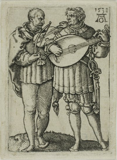 Keman ve Ud Çalan İki Müzisyen, Küçük Düğün Dansçılarından bir tabak by Heinrich Aldegrever