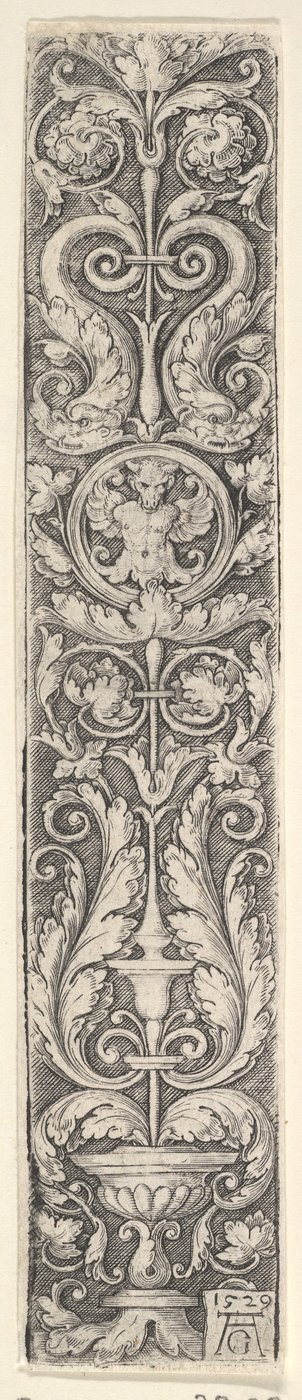 Bir Centaur ve Bir Çift Dolp ile Madalyon İçeren Şamdanlı Dikey Panel..., 1529. by Heinrich Aldegrever