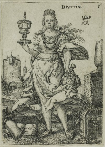 Zenginlik, erdemler ve ahlaksızlıklardan beşinci plaka by Heinrich Aldegrever