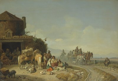 Yol Kenarındaki Bir Handan Önce Gezginler by Heinrich Burkel