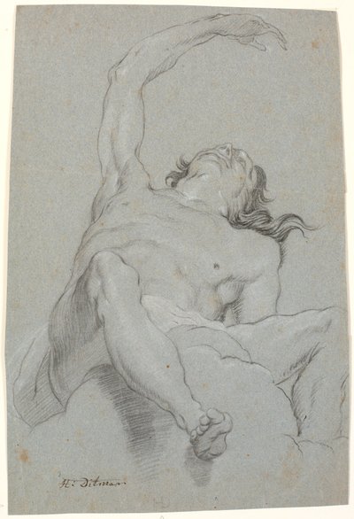 Çıplak adam, "de sotto in su" görüldü. Tavan resminde figür çalışması by Heinrich Dittmers