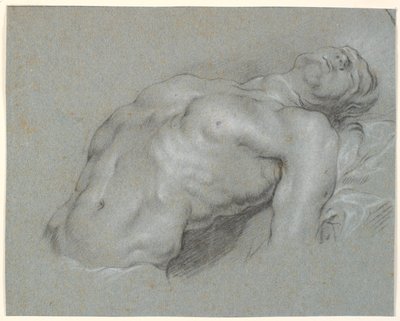 Güçlü bir şekilde yaslanmış erkek modelin üst gövdesi by Heinrich Dittmers