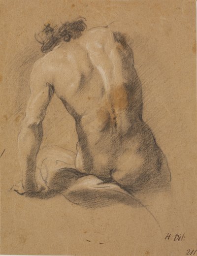 Oturan erkek model, arkadan bakıldığında by Heinrich Dittmers