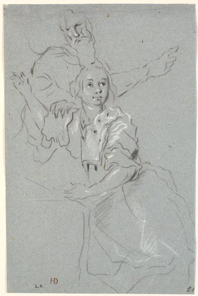 Kolunu kaldırmış kadının çalışması, arkasında sakallı yaşlı bir adam by Heinrich Dittmers