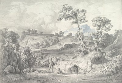 Bir adam ve bir yılanla güney manzarası, 1847. by Heinrich Dreber
