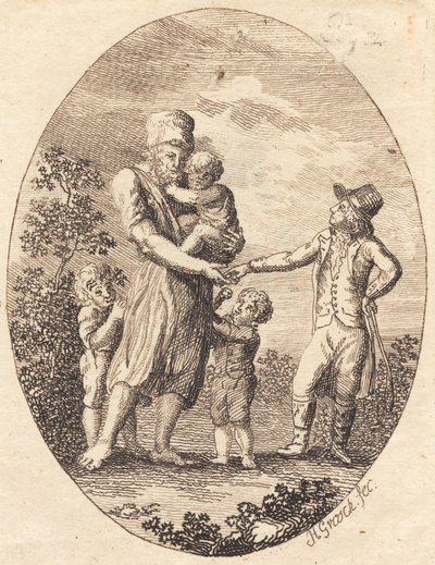 Bir beyefendi iki çocuklu bir adama bir kuruş verir. by Heinrich Grosch