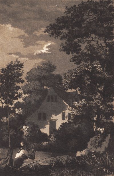 Ay ışığı ve flüt çalar ile manzara by Heinrich Grosch