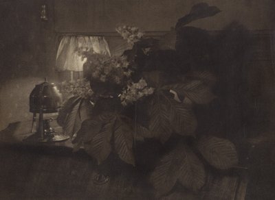 [At Kestanesi Çiçekleri, Lamba ve Urn ile Natürmort] by Heinrich Kuhn