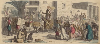 Savaşa hazırlanan bir Antik Mısır firavunu (renkli gravür) by Heinrich Leutemann