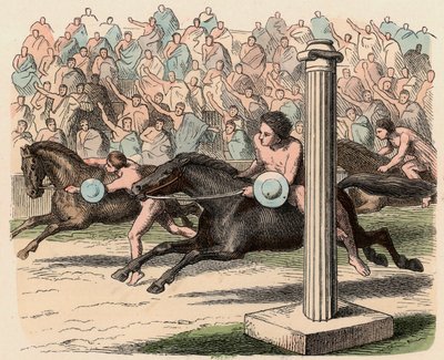 Antik Yunanistan: Spor: Bir ata hızla binme ve attan inme by Heinrich Leutemann