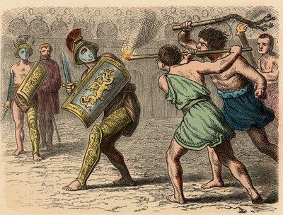 Antik Roma: Dövüşe katılan korkak bir gladyatör, 1866 by Heinrich Leutemann