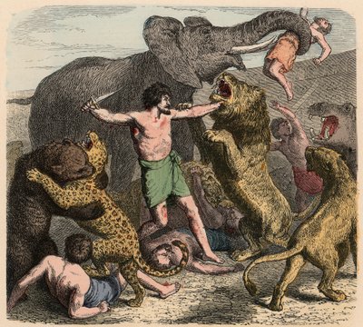 Antik Roma: Vahşi hayvanların saldırısına uğrayan suçlular, 1866 by Heinrich Leutemann
