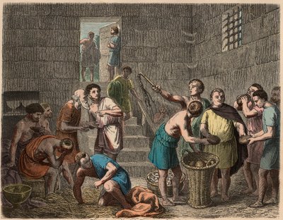 Antik Roma: akşamları kölelere yiyecek dağıtımı, 1866 by Heinrich Leutemann