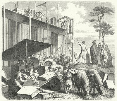 Aventine Tepesi'nde bir tapınak inşası, Roma (gravür) by Heinrich Leutemann