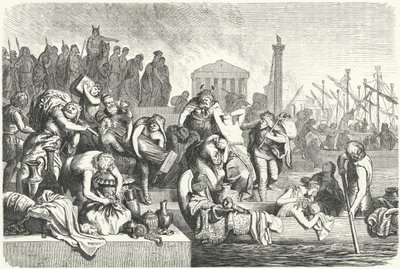 Yağmalanmış bir şehirden ganimet yüklü bir Vandal filosunun ayrılması (gravür) by Heinrich Leutemann