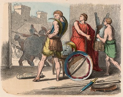Cumhuriyetler zamanında Yunanistan: Savaşçılar zırhlarını giyerler by Heinrich Leutemann