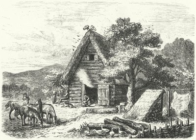 Eski Alman çiftlik evi (gravür) by Heinrich Leutemann