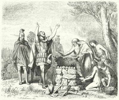 Pausanias'ın Plataea Savaşı'ndan önce tanrılara kurban kesmesi, MÖ 479 (gravür) by Heinrich Leutemann
