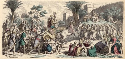 Muzaffer bir Asur ordusunun kabulü (renkli gravür) by Heinrich Leutemann