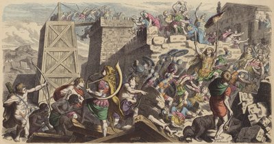 Bir şehri basan Romalı askerler (renkli gravür) by Heinrich Leutemann