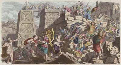 Bir şehri basan Romalı askerler (renkli gravür) by Heinrich Leutemann